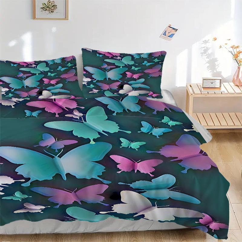 

3pcs Butterfly Print Bedding Set, Ideal for Home Use, Suitable for Bedroom Decor (1*Duvet Cover + 1/2*Pillowcases, No Core) yy250821203 135x200cm