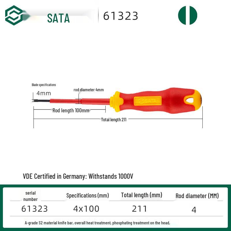 SATA T-Series Insulated Flathead Screwdriver