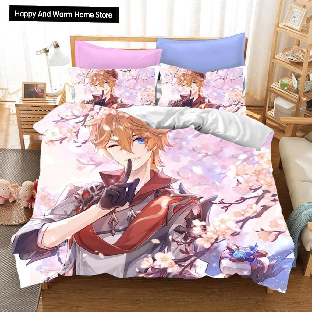3D Game Genshin Impact Bedding Sets Keqing Xiao Duvet Cover Set 2_3 Pieces Boys Adults Single Full Queen King Size Bed Linen