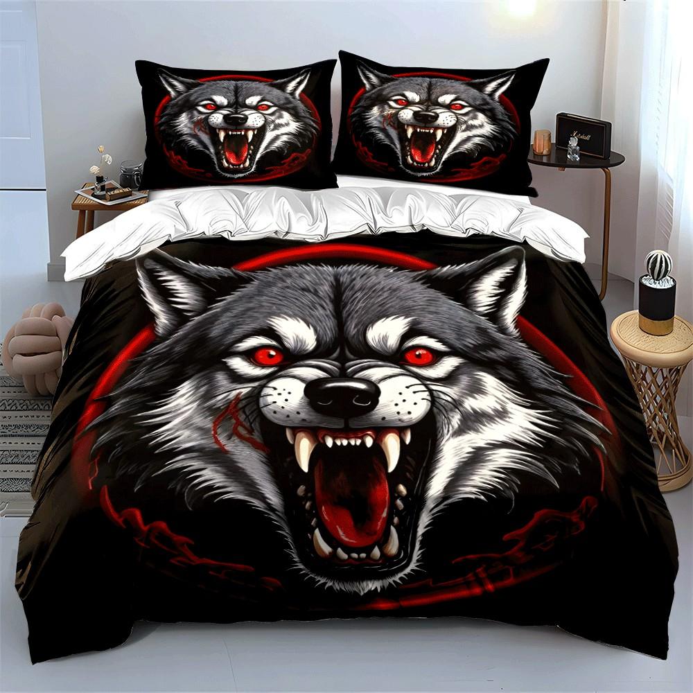 Fierce Wolf Design Apparel Set Exquisite three-piece bedding set gift for kids and adults