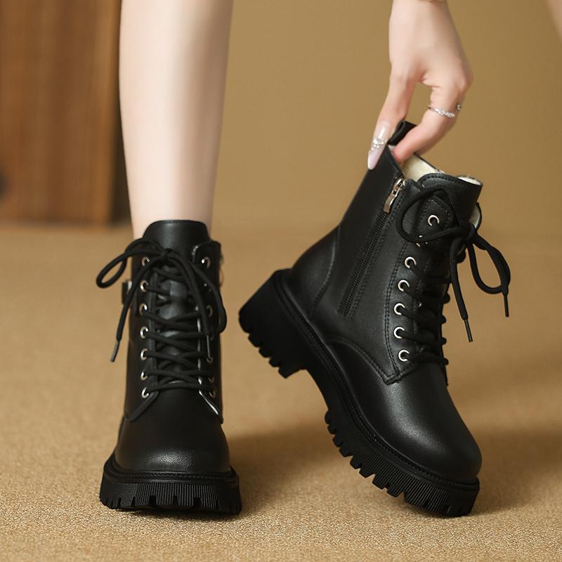 2025 Winter New Women's Thick Soled Short Velvet Side Zipper Ankle Boots Large Simple Winter Women's Fashion Round Head Boots