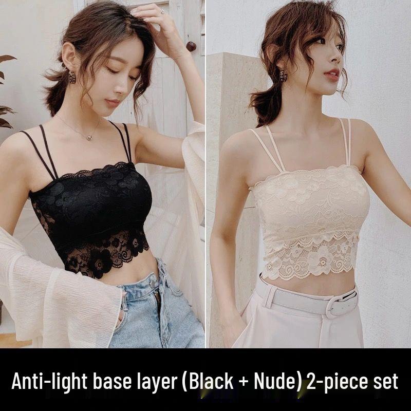 Korean Style Lace Strapless Camisole with Chest Pads for Female Students - Anti-Exposure, Beautiful Back, Summer Wear