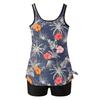 Women's Two Piece Tankini Swimsuit Hawaiian Floral Print Sleeveless Sporty Swim Top with Shorts Beachwear