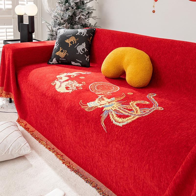 

Красный праздничный синельный чехол для дивана, полотенце, свадебное четырехсезонное универсальное свадебное покрывало для дивана, простая современная подушка 180*180cm