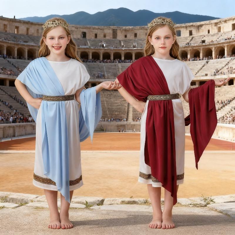 White Roman Toga Costume for Boys Girls Greek Mythology Halloween Party Carnival Performance Robe