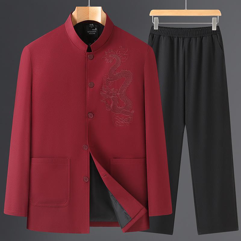 Tang Clothing Men's Spring and Autumn Clothes Grandpa Zhongshan Clothing Middle and Old Hanfu Elderly Clothes Dad Suit