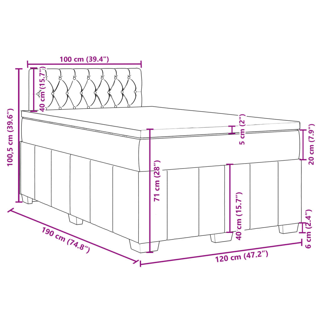 Box Spring Bed with Mattress Light Grey 120 x 190 cm Fabric