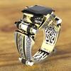 Women Ring Faux Square Crystal Two-tone Vintage Cool Punk Gift Hollow Bling Cubic Zirconia