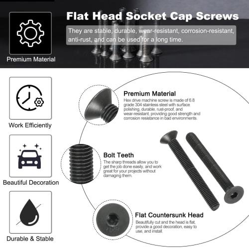 PATIKIL Hex Socket Bolts, Socket Cap Screws, M8 x 80mm, Flat Head Socket Cap Bolts, Pack of 10, Flat Countersink Bolts, Medium Carbon Steel, Hex Socke