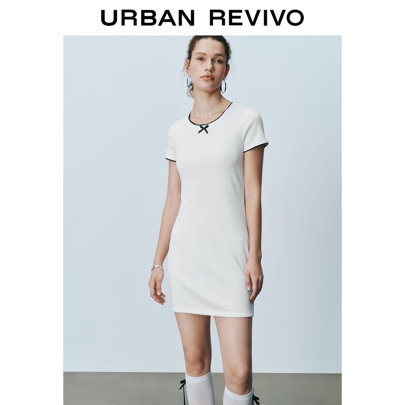 UR 2025 Summer Women's Color-block Bow Short Sleeve Dress