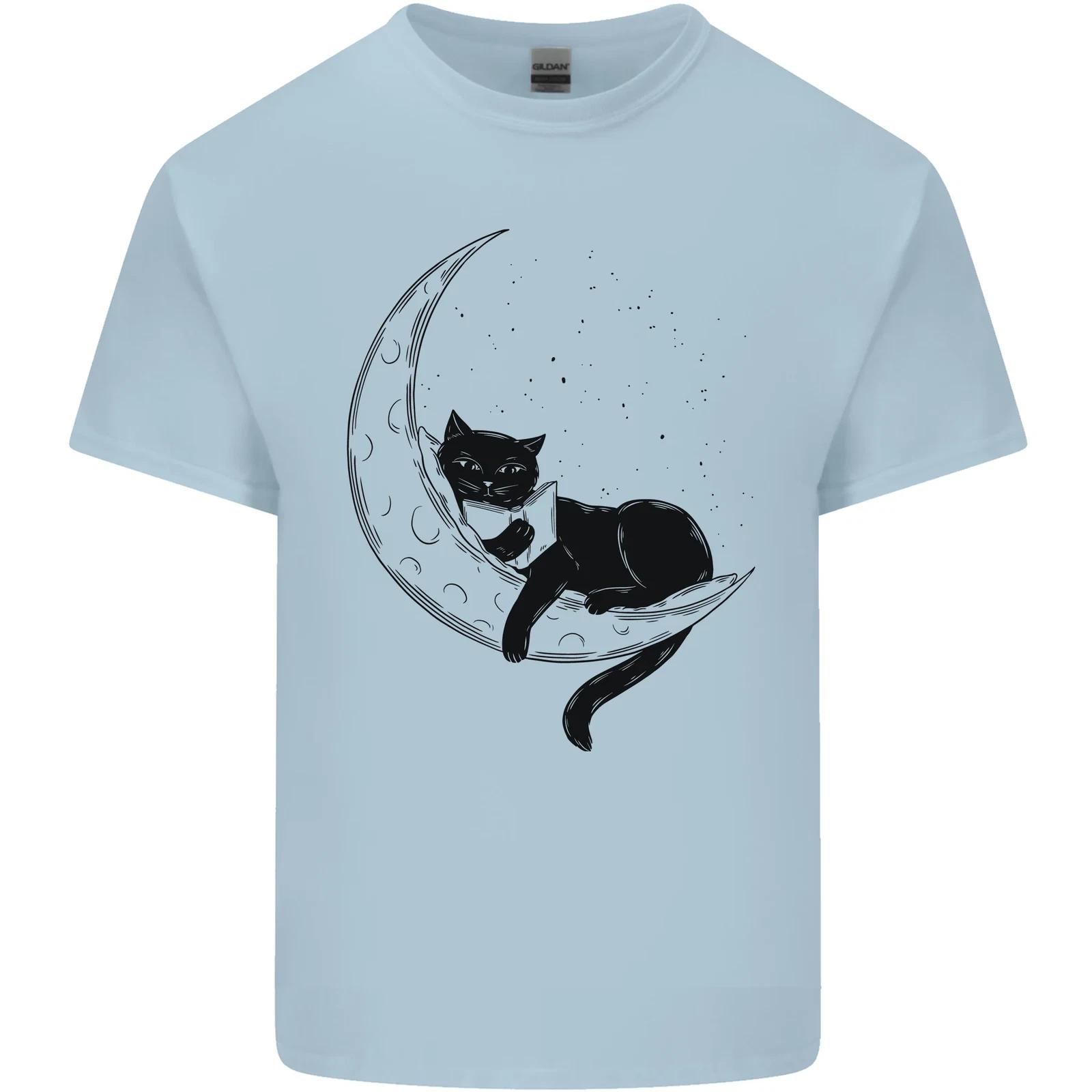 A Cat Reading a Book on the Moon Kids T-Shirt Childrens S