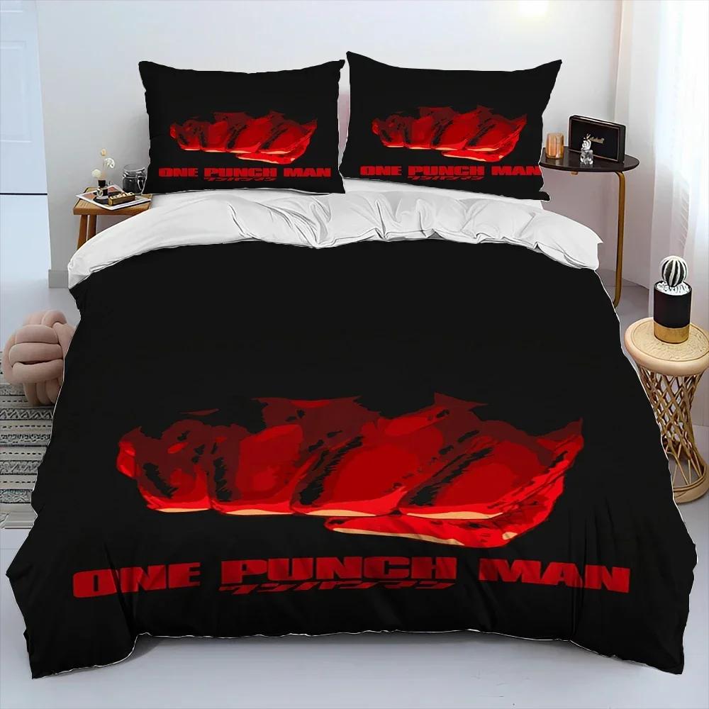 Lyxigt Nytt 3D-tryck ONE PUNCH MAN, Anime Tecknad Serie Täcke Sängklädesset, Påslakan Sängset Quiltöverdrag Örngott Sängklädesset