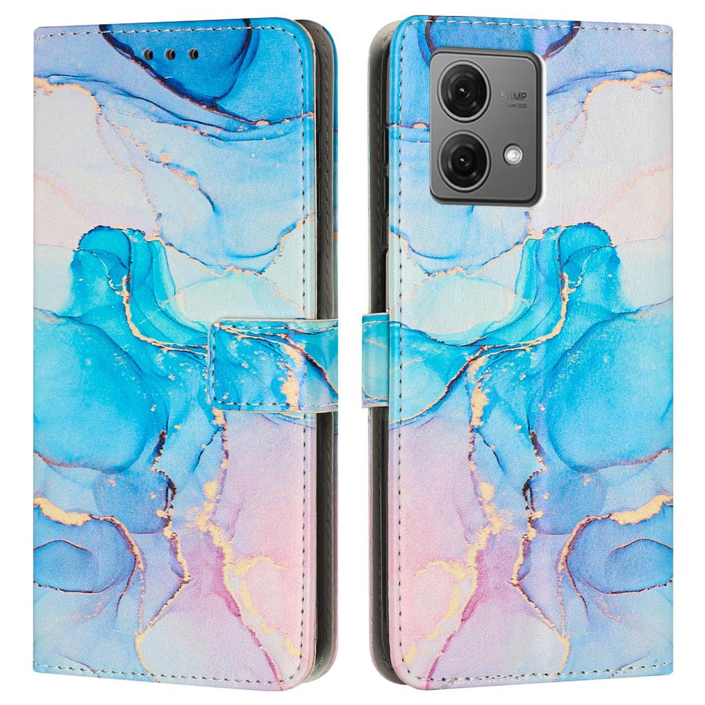 For Motorola Moto G84 5G Stand Case Marble Pattern PU Leather Wallet Phone Cover with Wrist Strap
