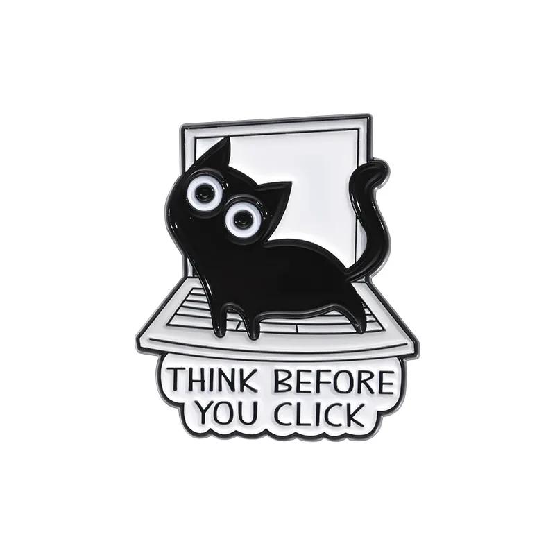 Punk Creative Black Kitten Enamel Pins Cartoon Cat Loves Work Brooch Custom Denim Lapel Badge Backpack Funny Animal Jewelry Gift