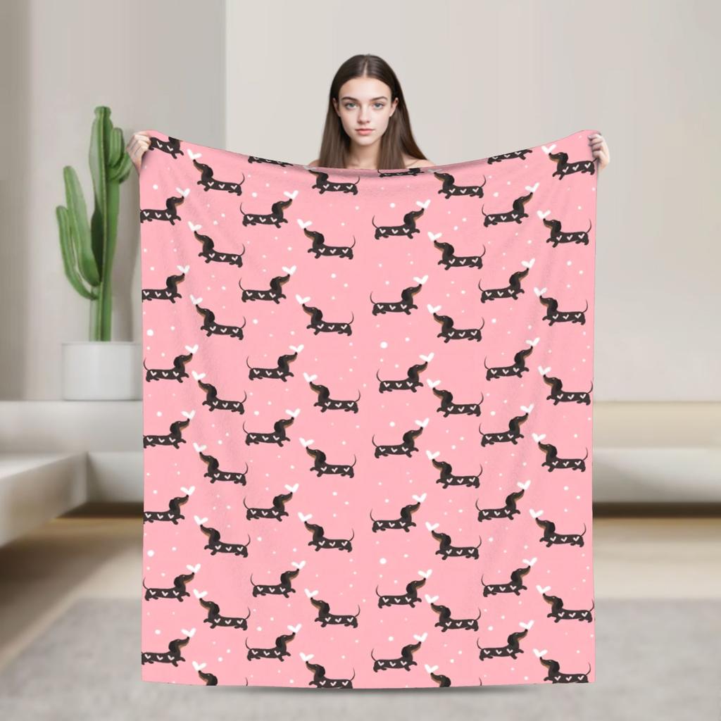 Dachshund Christmas Blanket Dogs Animal  Wool Throw Blanket Home Couch Printed Soft Warm Bedsprea
