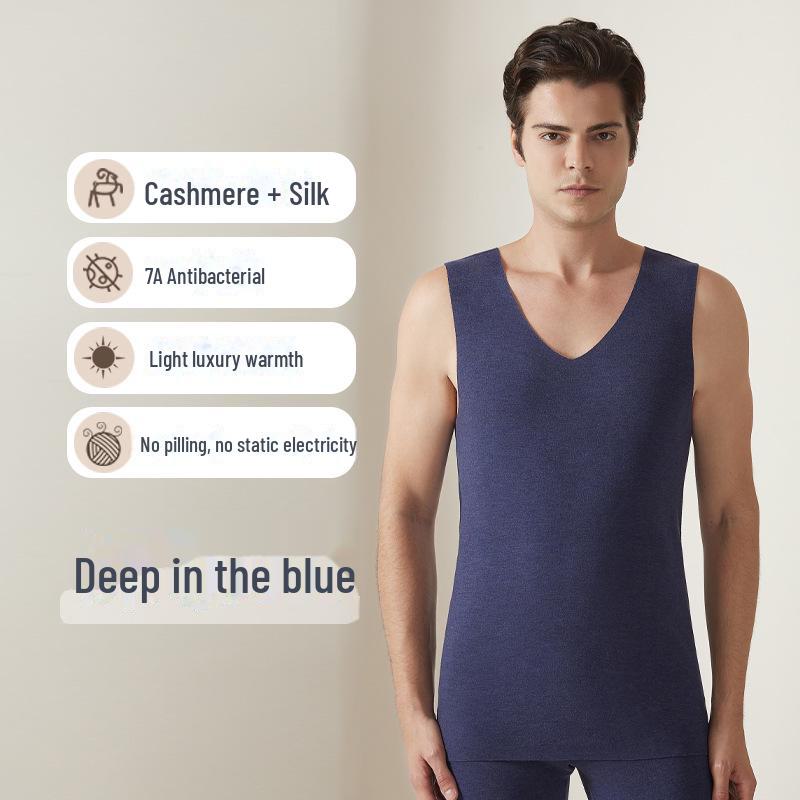 

Мужской бесшовный утепленный жилет из шелка и кашемира - плотное, теплое нижнее белье на осень L глубокий/синий
