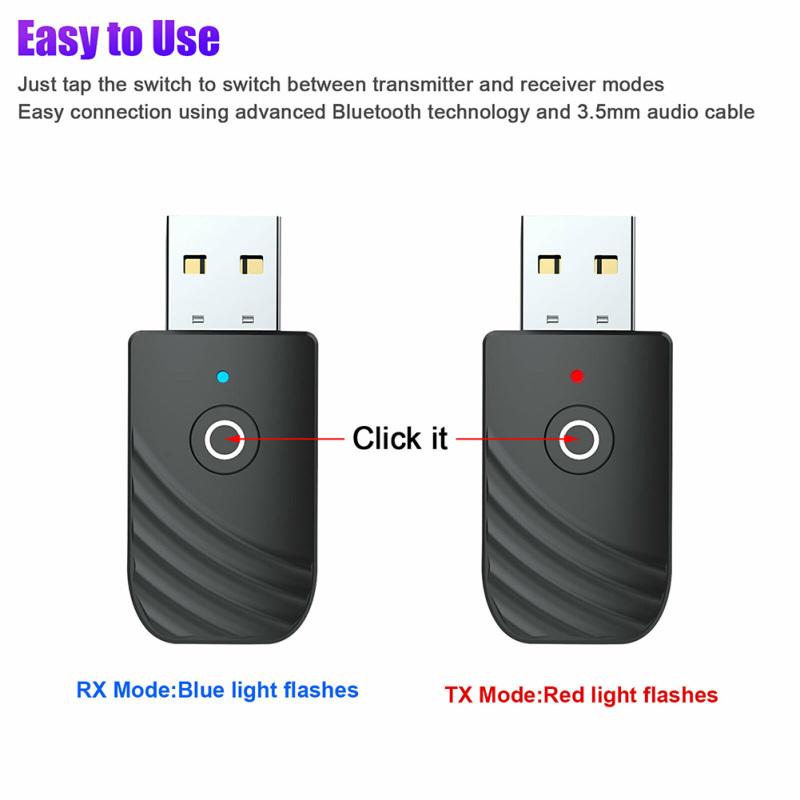 Wireless Usb Bluetooth-compatible 5.0 Audio Receiver Transmitter 2-in-1 Car Bluetooth-compatible