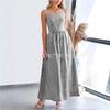 Women Square Neck Gingham Maxi Dress Sleeveless Spaghetti Strap Elastic Waist Flowy Long Summer Casual Dress