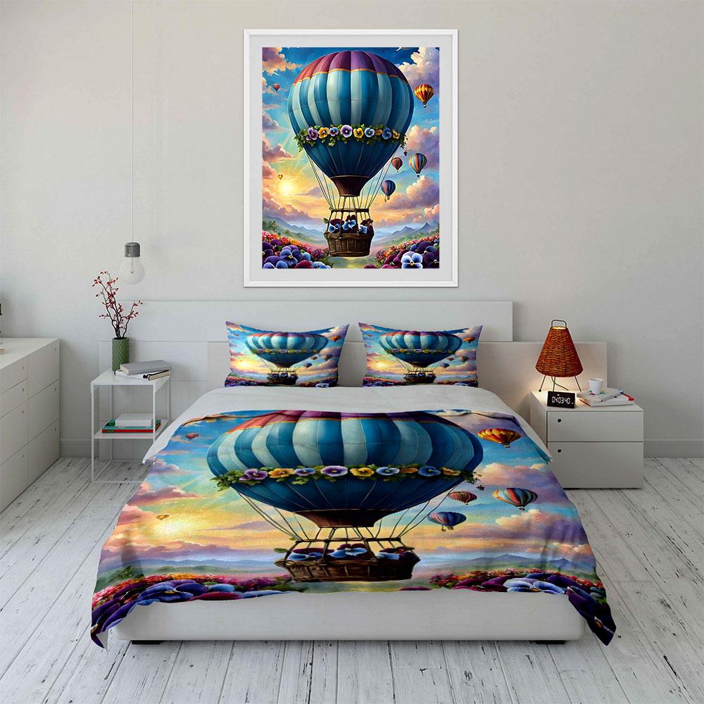 Hot Air Balloon Decorative Set Soft Comfortable Duvet Cover Bedding Set Included 1*Duvet Cover & 2*Pillowcases, Gift