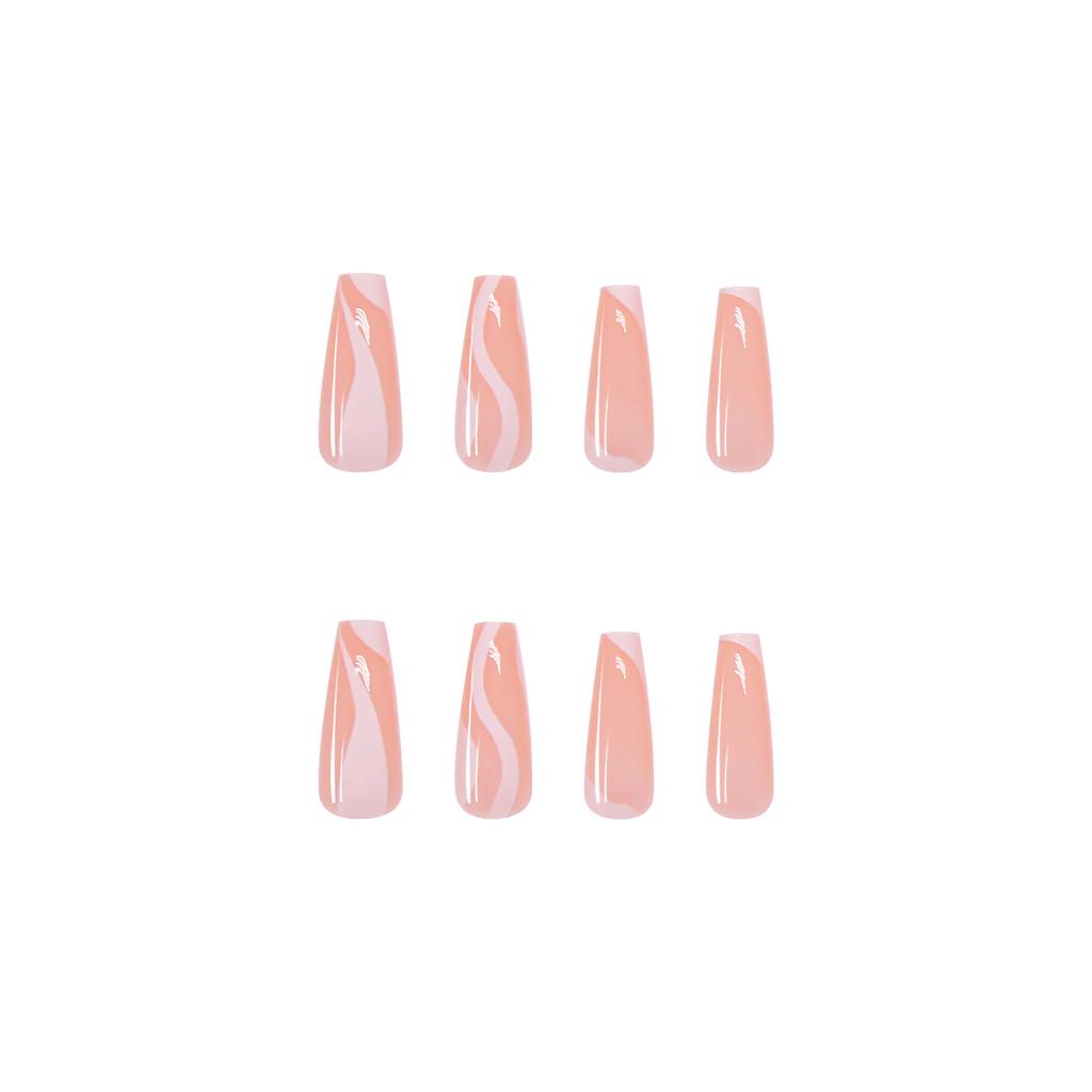 Artificial Nails White Versatile Striped Long Ballet Nails Wearable Nails Removable