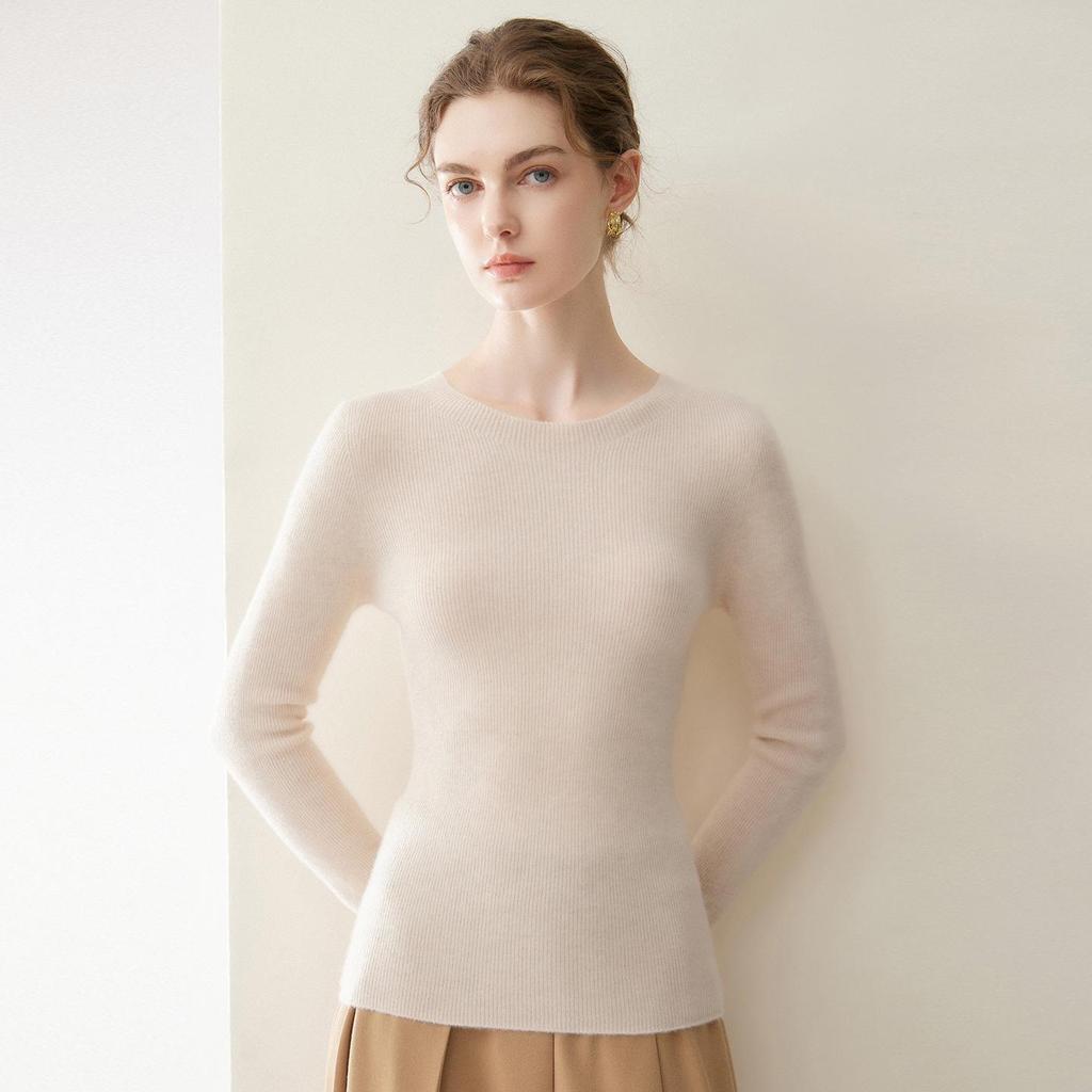 Women's 100% Pure Cashmere Slim Fit Round Neck Long Sleeve Sweater - Warm, Knit, Autumn/Winter.
