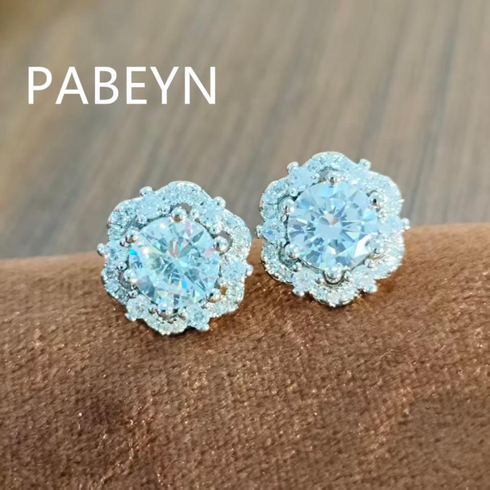 925 Sterling Silver Fashion Light Luxury Zircon Plum Blossom Shape Ring Stud Earrings Pendant Three-piece Birthday Gift