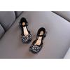 Girls Single Shoes Spring Autumn Pearl Rhinestone Bow Dance Performance Shoes Half Sandals for Little and Middle Kid