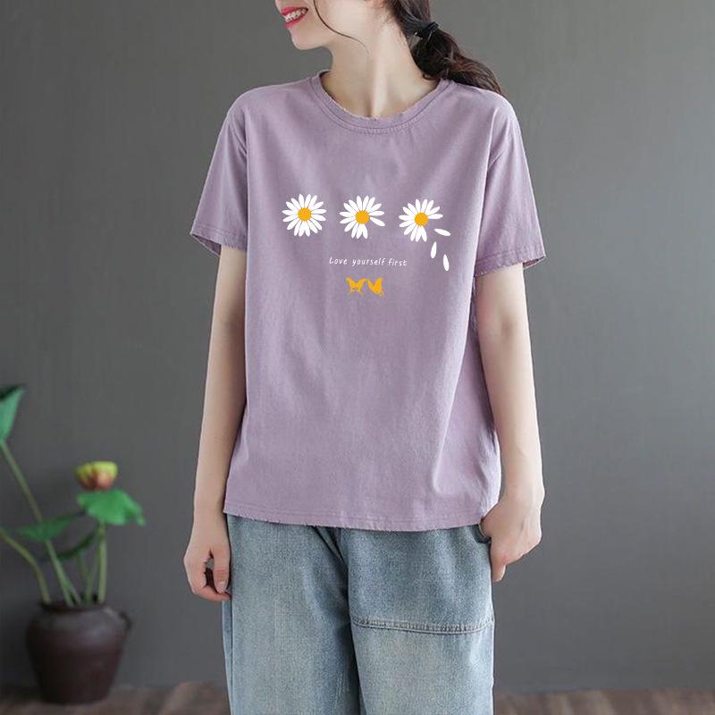 

Женская футболка с коротким рукавом с принтом большого размера - 2025 Корейский трендовый летний стиль для мамы L