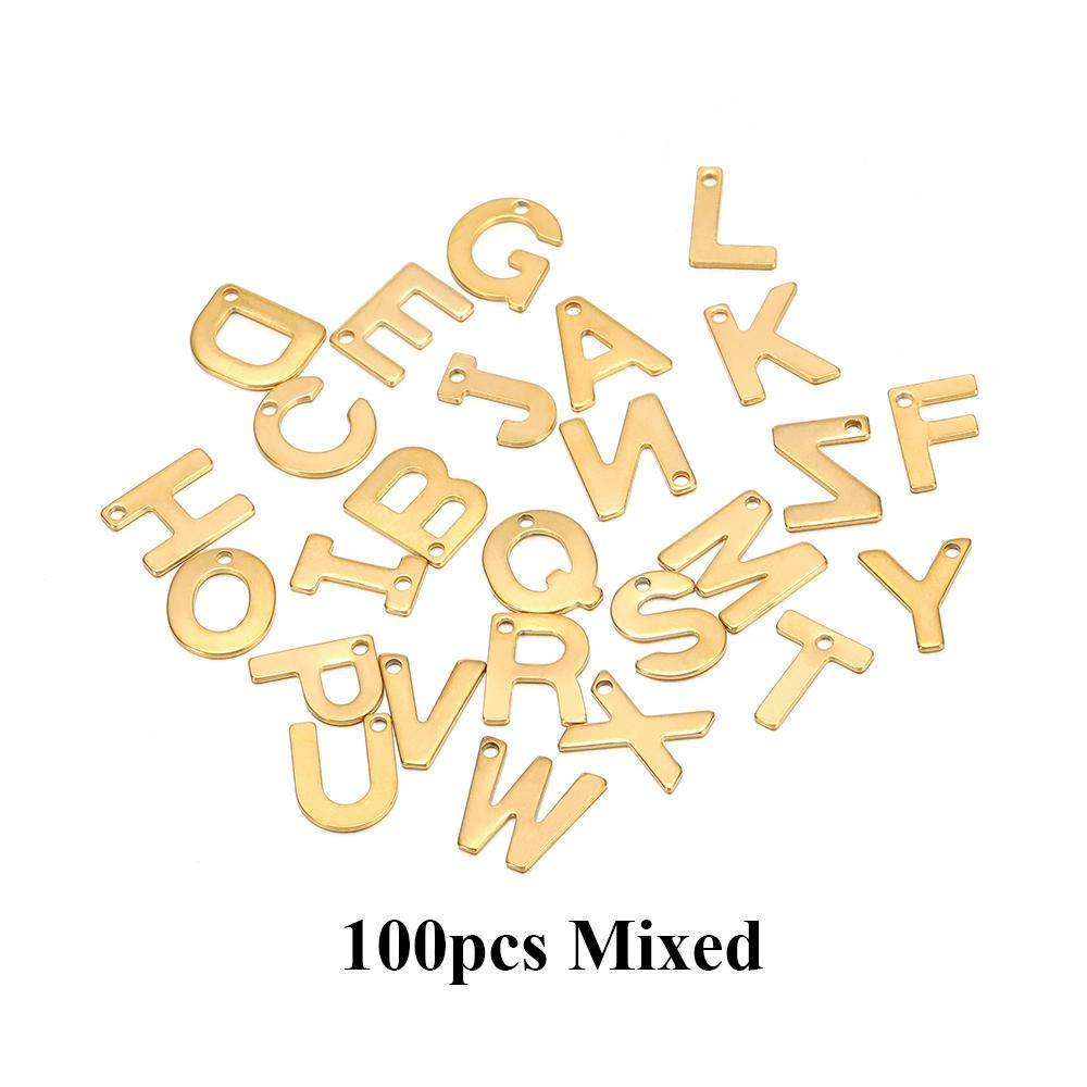 100pcs Randomly Stainless Steel Gold Color Letter Charm A-Z Alphabet Beads Pendants for DIY Bracelet Jewelry Necklace Making