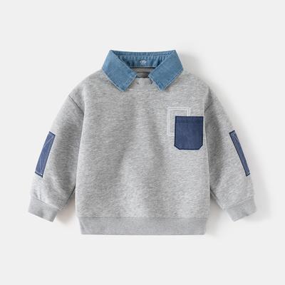 Maglione finto due pezzi da ragazzo primavera nuovo versione coreana abbigliamento per bambini giacca con patch sulle maniche da ragazzo trendy bambino