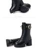 Women's Chunky Heel Leather Ankle & Mid-Calf Winter Boots with Velvet Lining