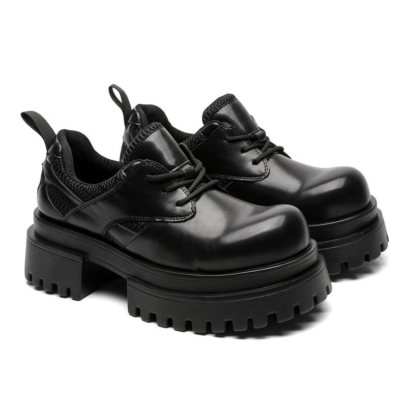 

3610 туфли дерби с задранным носком на платформе мужские и женские нишевые парные повседневные кожаные туфли из натуральной кожи функциональный ветер высокая улица черные туфли 44 - Male Size