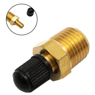 1/4 inch NPT messing vulklep voor luchttank, massief vernikkelde messing vulklep voor luchtcompressortank met geïnstalleerde kern en kunststof dop.