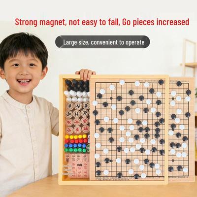 Magnetic 5-in-1 Game Board: Go, Five-in-a-Row, Flying Chess, Checkers, Chinese Chess - Educational Fun for Kids