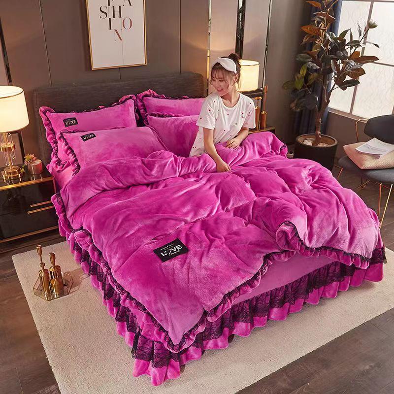 King size/Queen size/Full Size Sheet Quilt Cover Pillowcase Set Thick Cotton Bedroom Simple Bedding High Quality