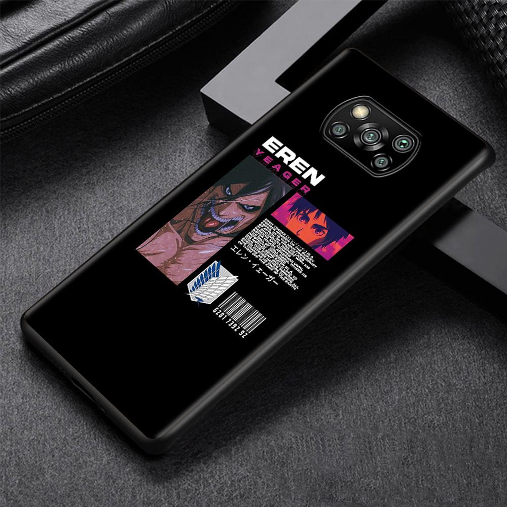 Attack On Titan Cartoon Case for Xiaomi Poco X3 NFC M3 M4 Pocophone F1 F3 Redmi Note 9s 9 8 10 Pro Black Soft Phone Cover Coque