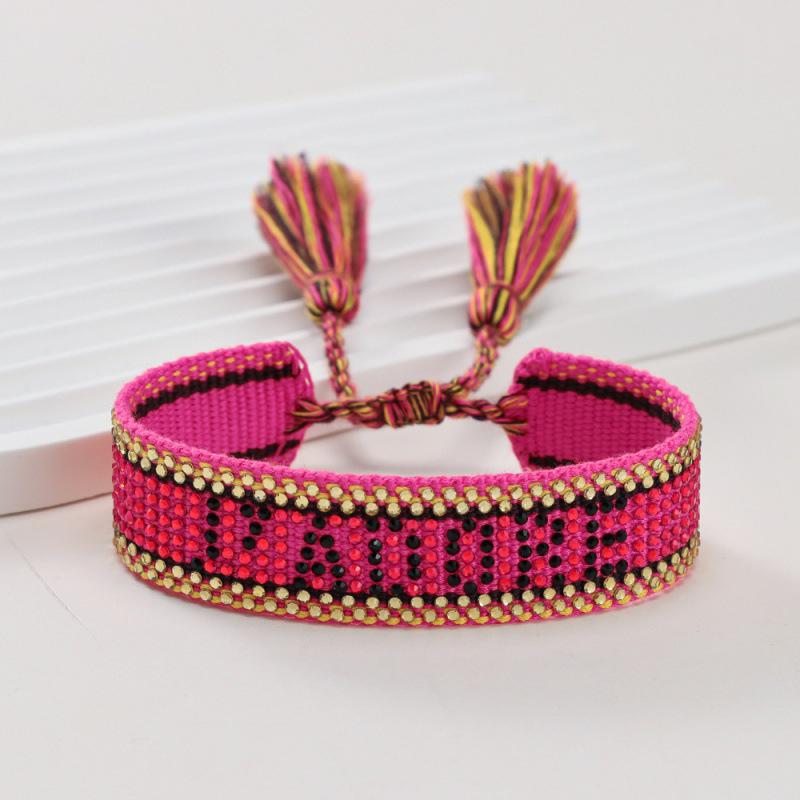Unisex European Handwoven Tassel Bracelet with Hot-drilled Letter Design