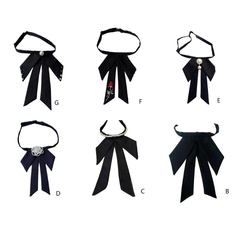 Damskie krawaty z muszką w stylu college'u, biżuteria z pereł, wstążka, krawat, mundurek szkolny, kokarda, muszka do kołnierzyka koszuli
