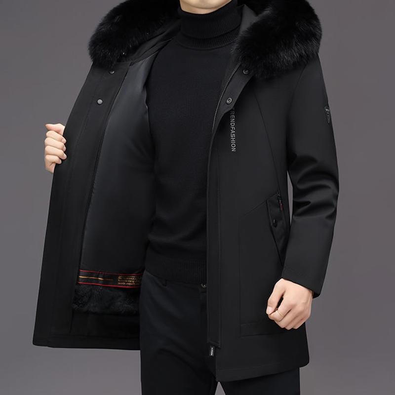 Stil punk Bărbat de vârstă mijlocie Plus Paltoane din puf de catifea Parka cu căptușeală detașabilă Paltonă de blană adevărată pentru bărbați, de lungime medie, detașabilă, căptușeală de blană de iepure Rex.