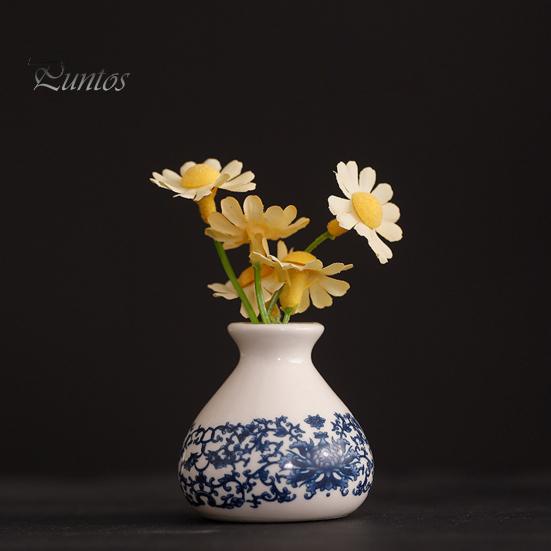 Miniature Flower Pot for Succulents Small Blue and White Porcelains Vase, Mini Chinoiserie Bud Vintage Ceramic Decorative Desktop Planter Oriental