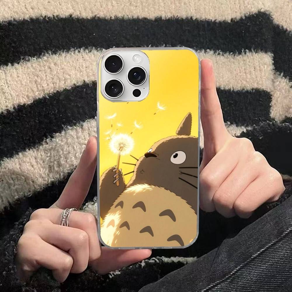 Cute T-Totoroes Silver Gradient Pleated Water Ripple Phone Case for IPhone 17 16 15 14 13 12 11 Pro Max
