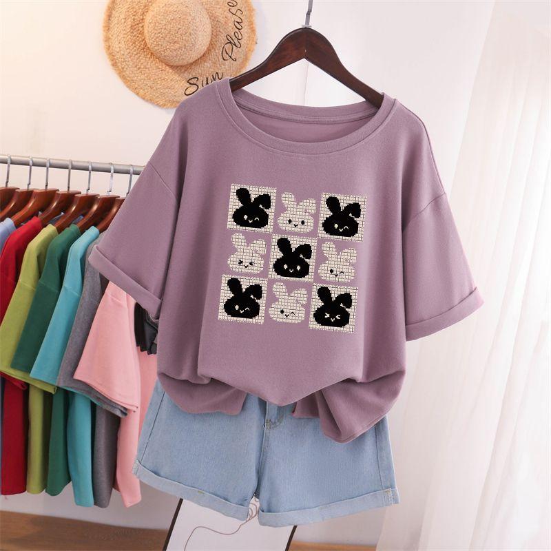 

Cotton Retro New Slim-Fit Top Short-Sleeved T-shirt Dark purple XL