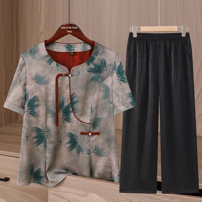 Elderly Women s Summer Short Sleeve Stand-Collar Set XL