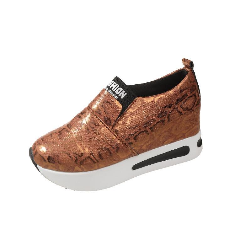 Autumn new muffin thick-soled round head heightened large-size leather women's shoes casual sports shallow single shoes women