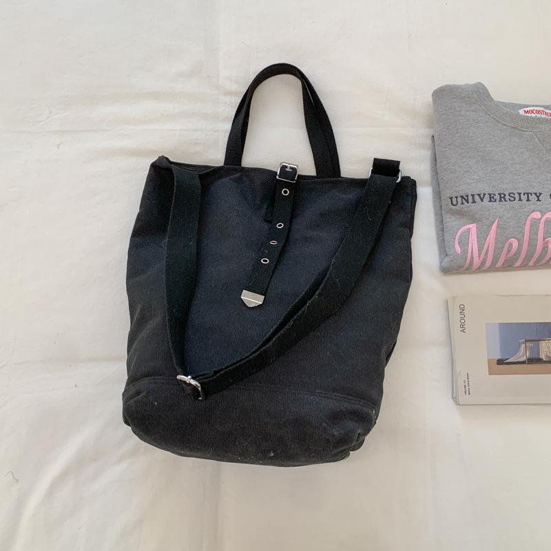 

Simple solid color large capacity thick canvas bag women s versatile casual texture shoulder bag fashion messenger bag чёрный