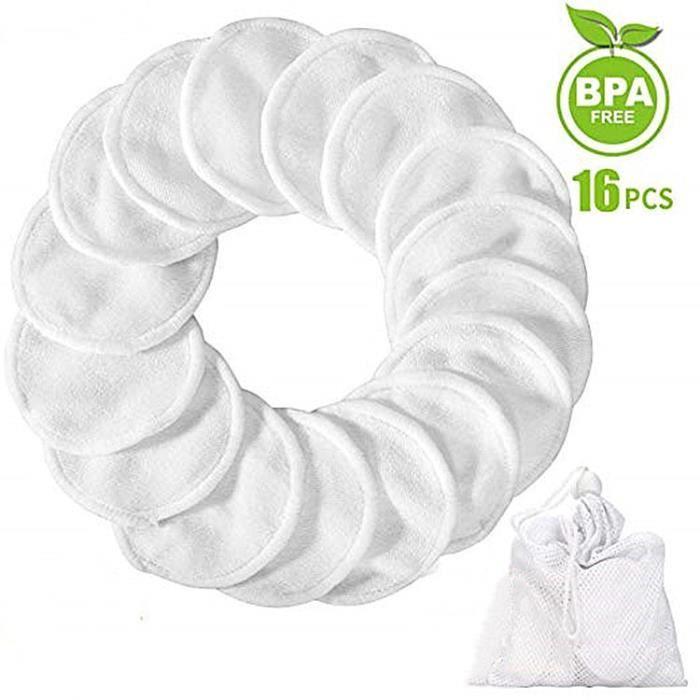 Reusable Makeup Remover Pads - Cotton - White Velvet - 16 Pieces - Mesh Bag - Organic Bamboo