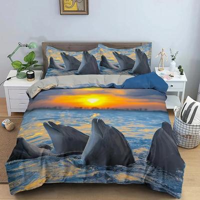 Dolphin Povlečení Sada Zvířecí Vzor Povlak na Peřinu Povlaky na Přikrývku Jednolůžko King Size Povlak na Prošívanou Přikrývku s Povlakem na Polštář Domácí Textil