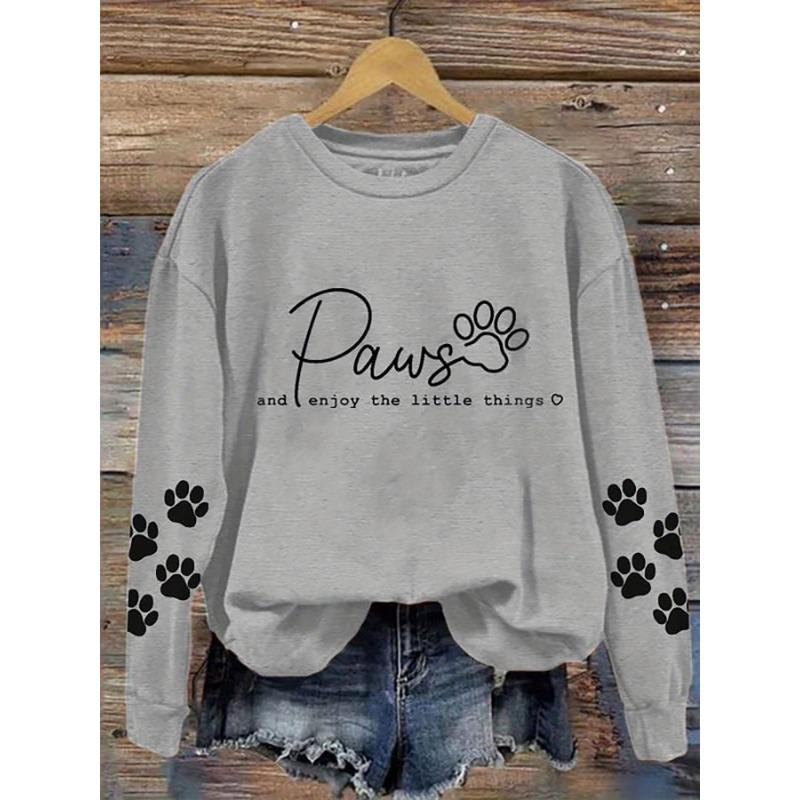 Women's comfortable paw print crew neck sweatshirt, casual long sleeve pullover