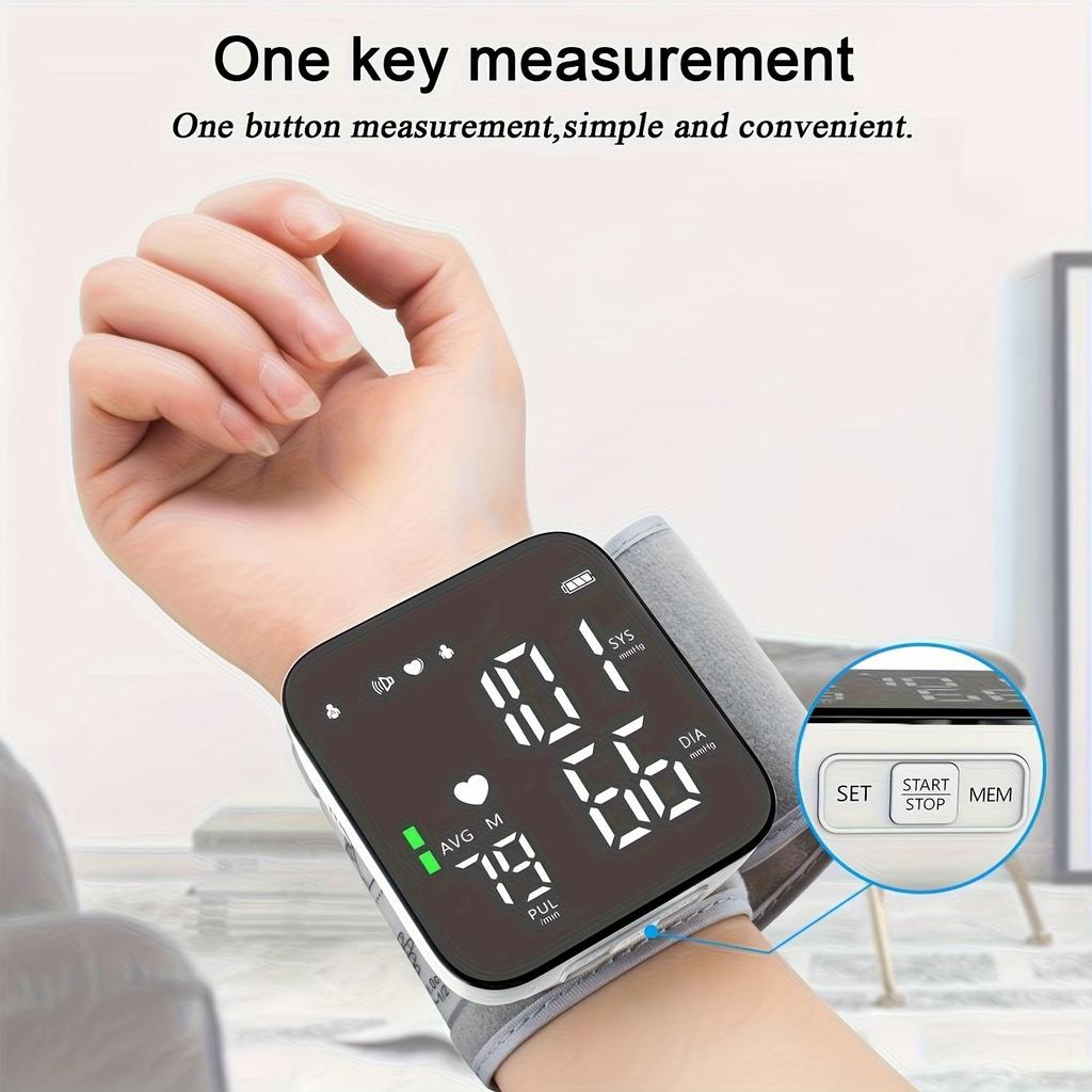 Monitor de Presión Arterial de Muñeca Automático con Pantalla LCD Grande - Brazalete Ajustable, Detección de Frecuencia de Pulso, Alerta de Latido Irregular