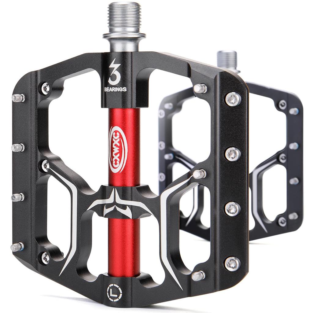 CXWXC Bicycle Pedals Flat Pedals Triple Shielded Bearings Inch Aluminum with Pins for Road Cross Left and Right Black 9/16 Anti-Slip Bikes, Bikes,